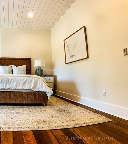 After — Master bedroom turnover: Bed dressed, Floor cleared, Inspection ready. From scattered linens to a fully dressed bed and clean floor — ready for the next family.
