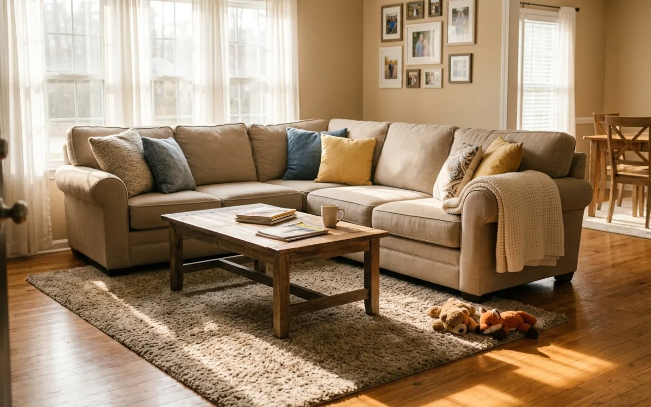 Spotless suburban Jacksonville living room after a recurring K's clean